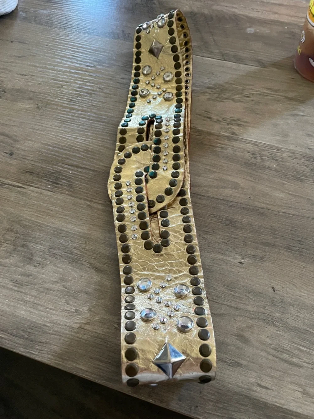 Western Rhinestone studded Gold metallic Grommet Cowgirl Rodeo Belt Snap close